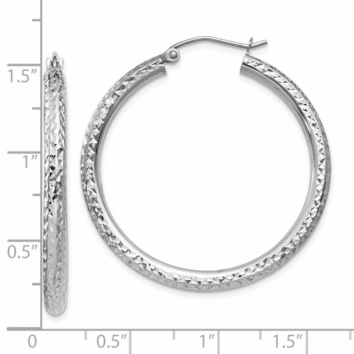 10k White Gold D.C 3MM Polished Round Hoop Earring