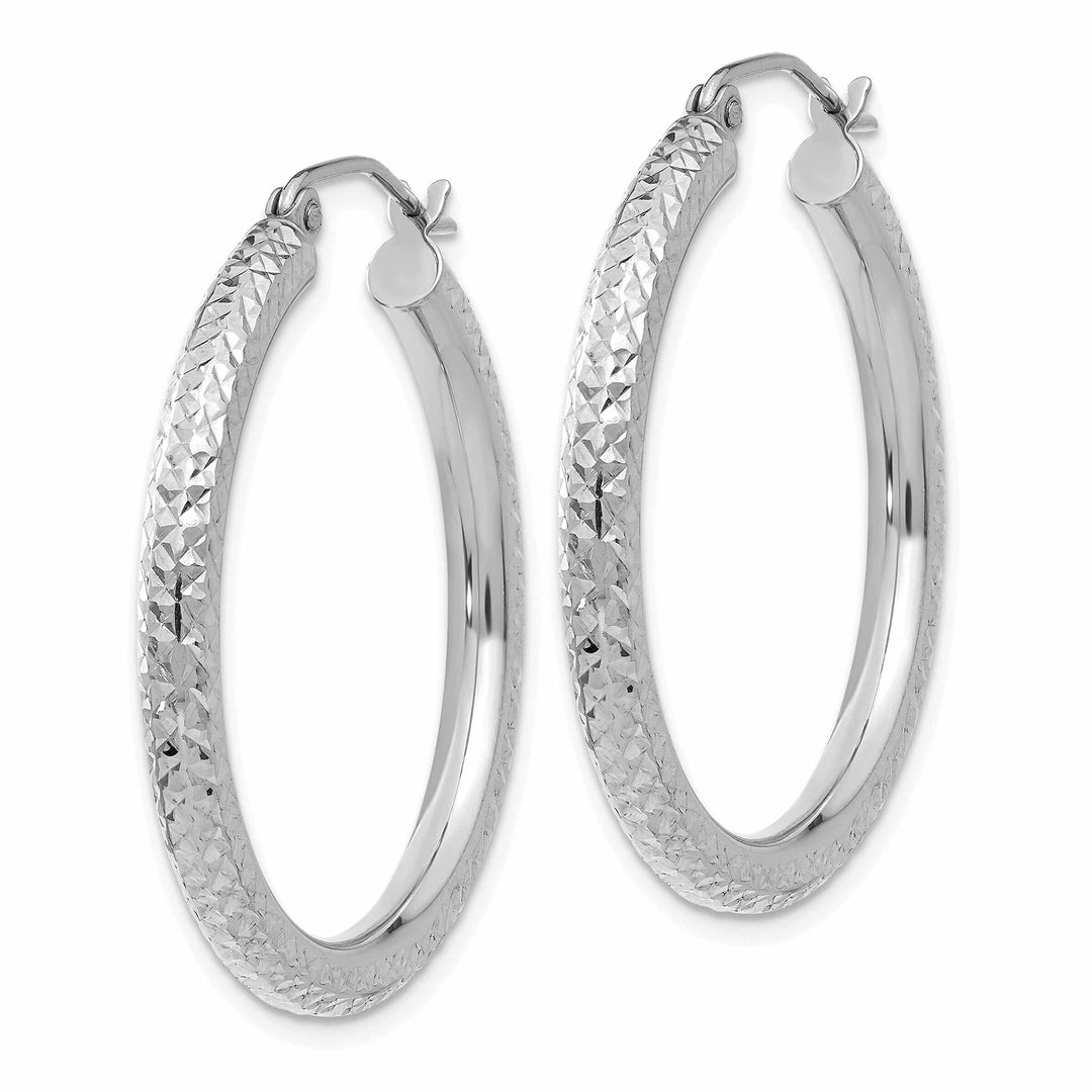 10k White Gold D.C3MM Polished Round Hoop Earrings