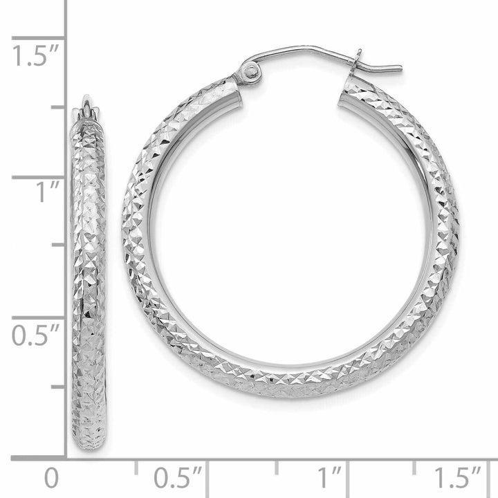 10k White Gold D.C3MM Polished Round Hoop Earrings