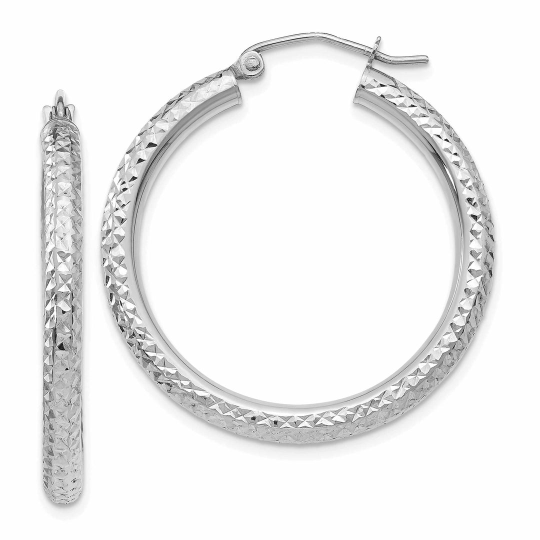 10k White Gold D.C3MM Polished Round Hoop Earrings