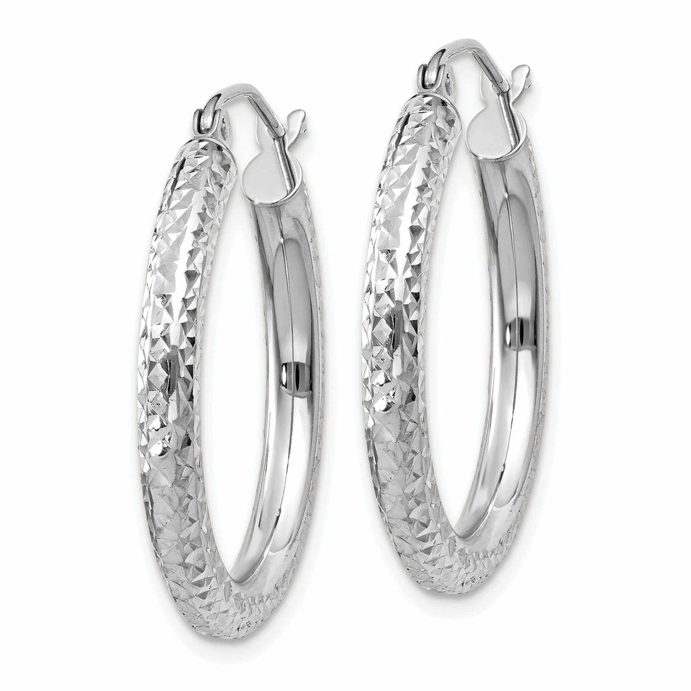 10k White Gold D.C 3MM Polished Round Hoop Earring