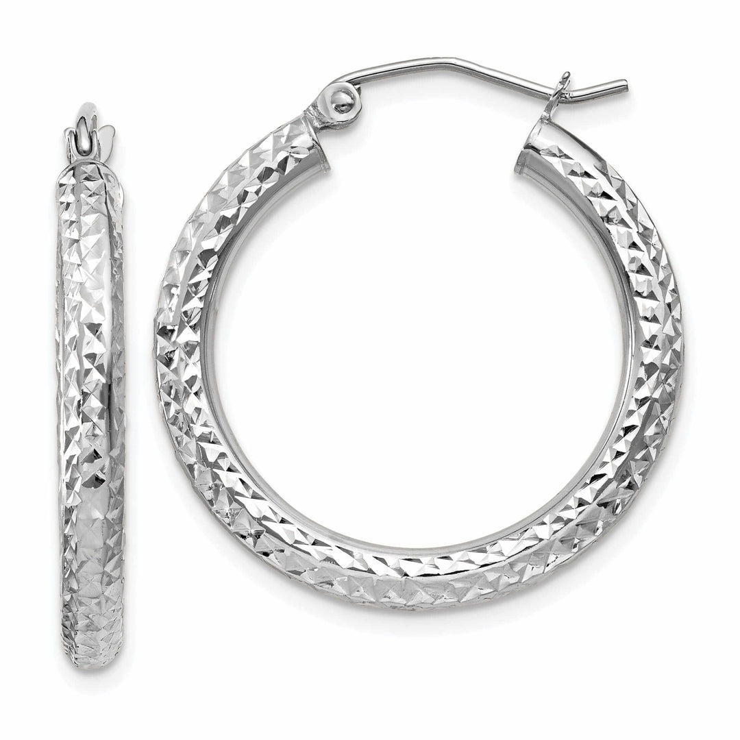 10k White Gold D.C 3MM Polished Round Hoop Earring