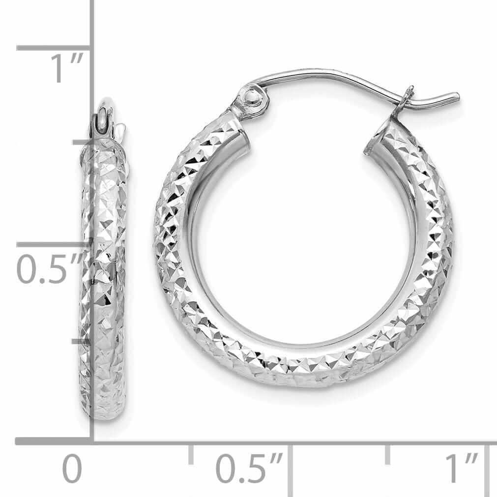 10k White Gold D.C 3MM Polished Round Hoop Earring