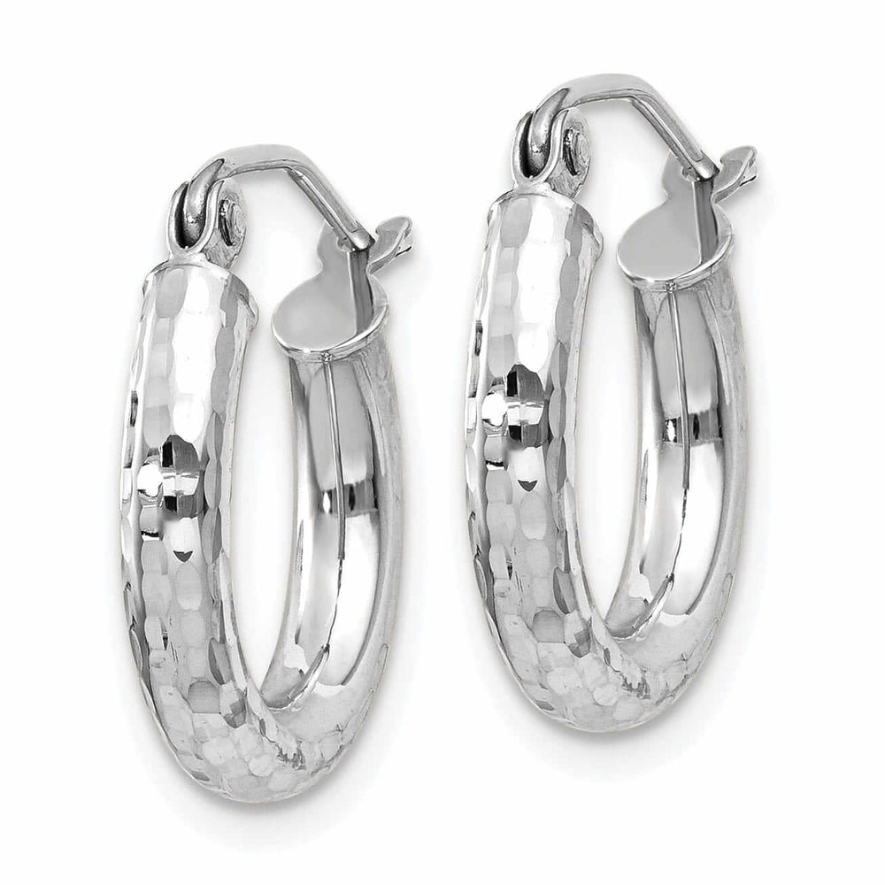 10k White Gold D.C 3MM Polished Round Hoop Earring