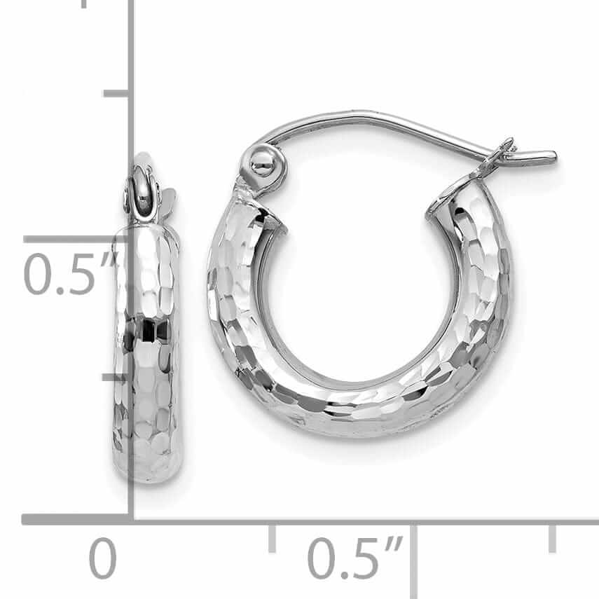 10k White Gold D.C 3MM Polished Round Hoop Earring