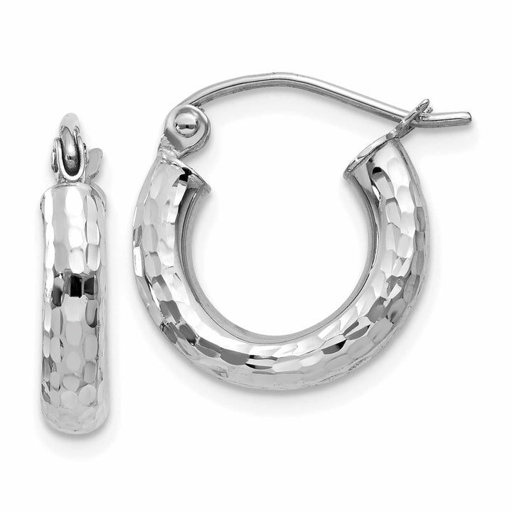 10k White Gold D.C 3MM Polished Round Hoop Earring