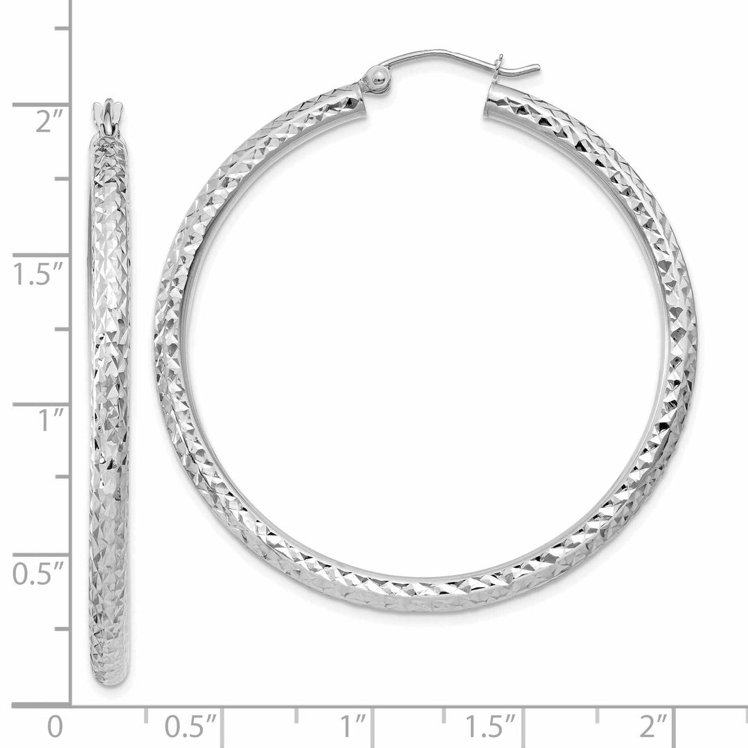10k White Gold 3MM Polished Round Hoop Earrings
