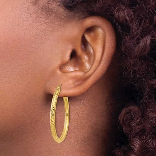 10k Yellow Gold 3MM Polished Round Hoop Earrings