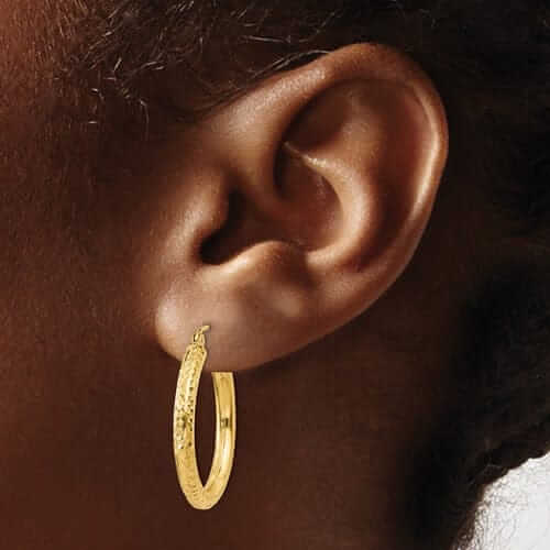 10k Yellow Gold 3MM Polished Round Hoop Earrings