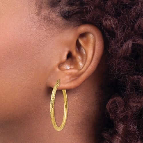 10k Yellow Gold 3MM Polished Round Hoop Earrings