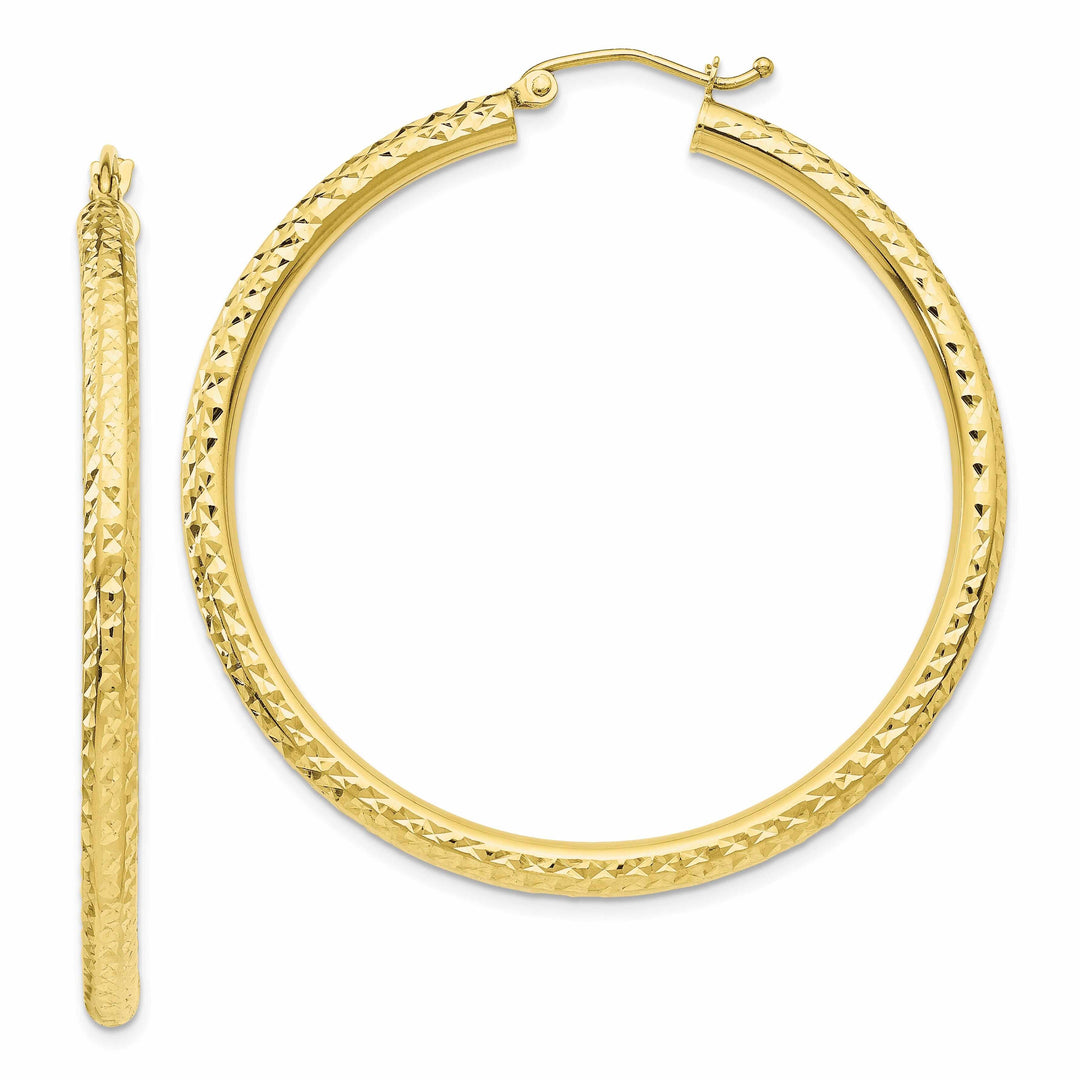 10k Yellow Gold D.C Polished Round Hoop Earrings