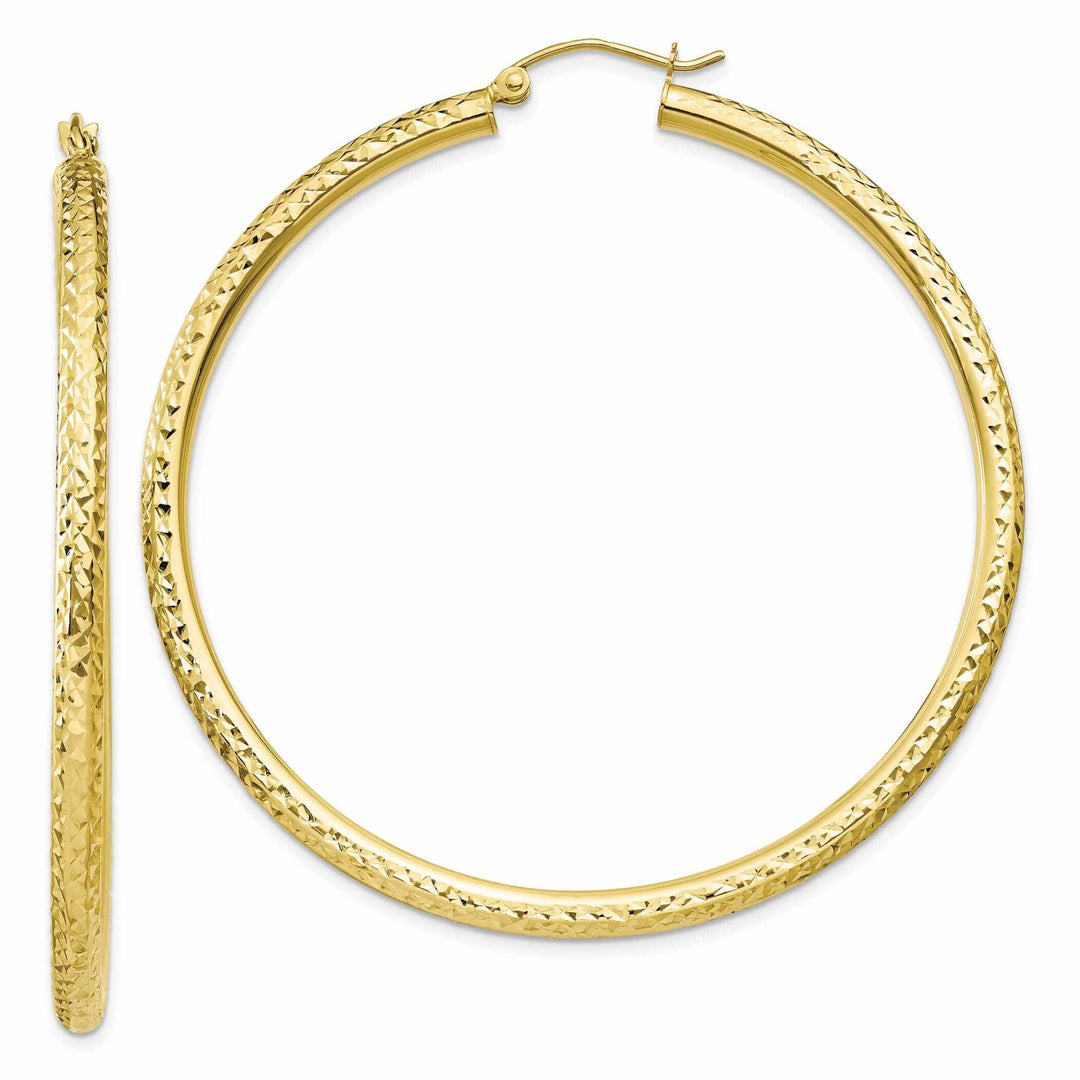 10k Yellow Gold D.C Polished Round Hoop Earrings
