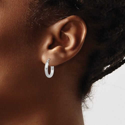 10k White Gold Satin Diamond Cut Round Hoop Earrings