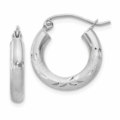 10k White Gold Satin Diamond Cut Round Hoop Earrings at $ 65.45 only from Jewelryshopping.com