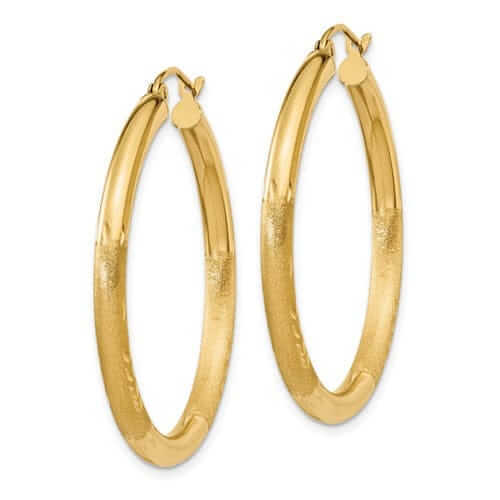 10k Yellow Gold Satin Diamond Cut Round Hoop Earring