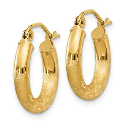 10k Yellow Gold Satin D.C Round Hoop Earrings