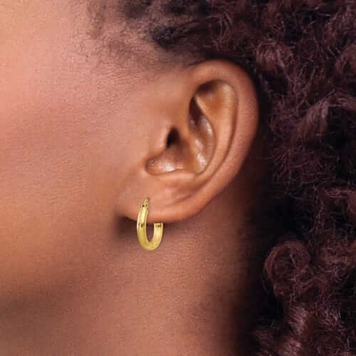 10k Yellow Gold Satin D.C Round Hoop Earrings