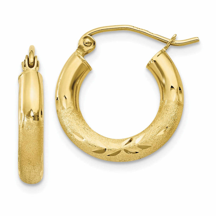 10k Yellow Gold Satin D.C Round Hoop Earrings