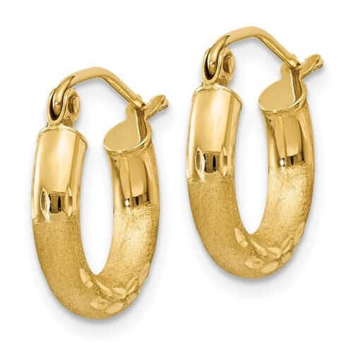 10k Yellow Gold Satin D.C Round Hoop Earrings