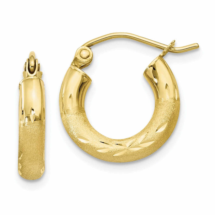 10k Yellow Gold Satin D.C Round Hoop Earrings