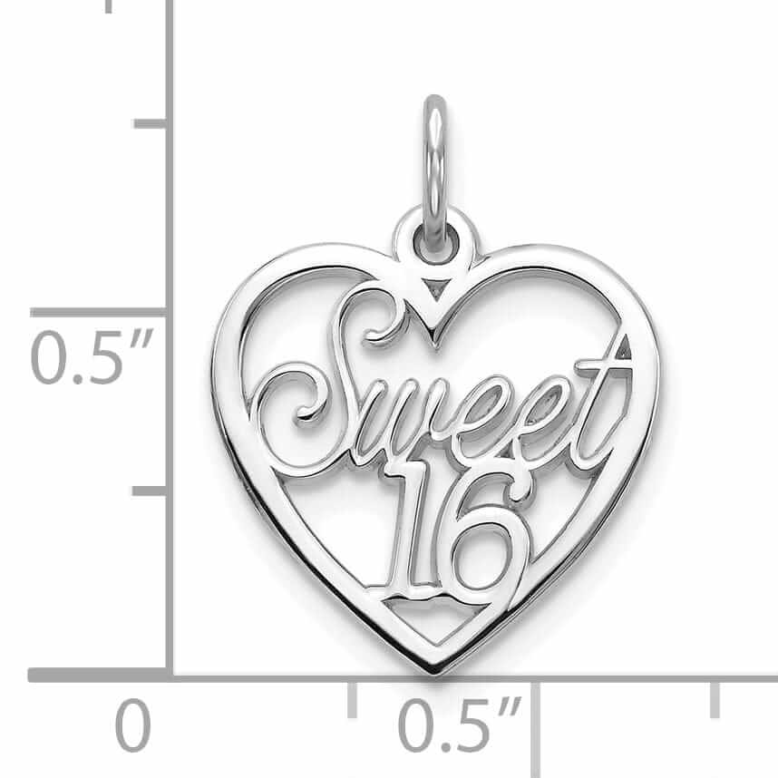 10K White Gold Sweet 16 Birthday Heart Pendant
