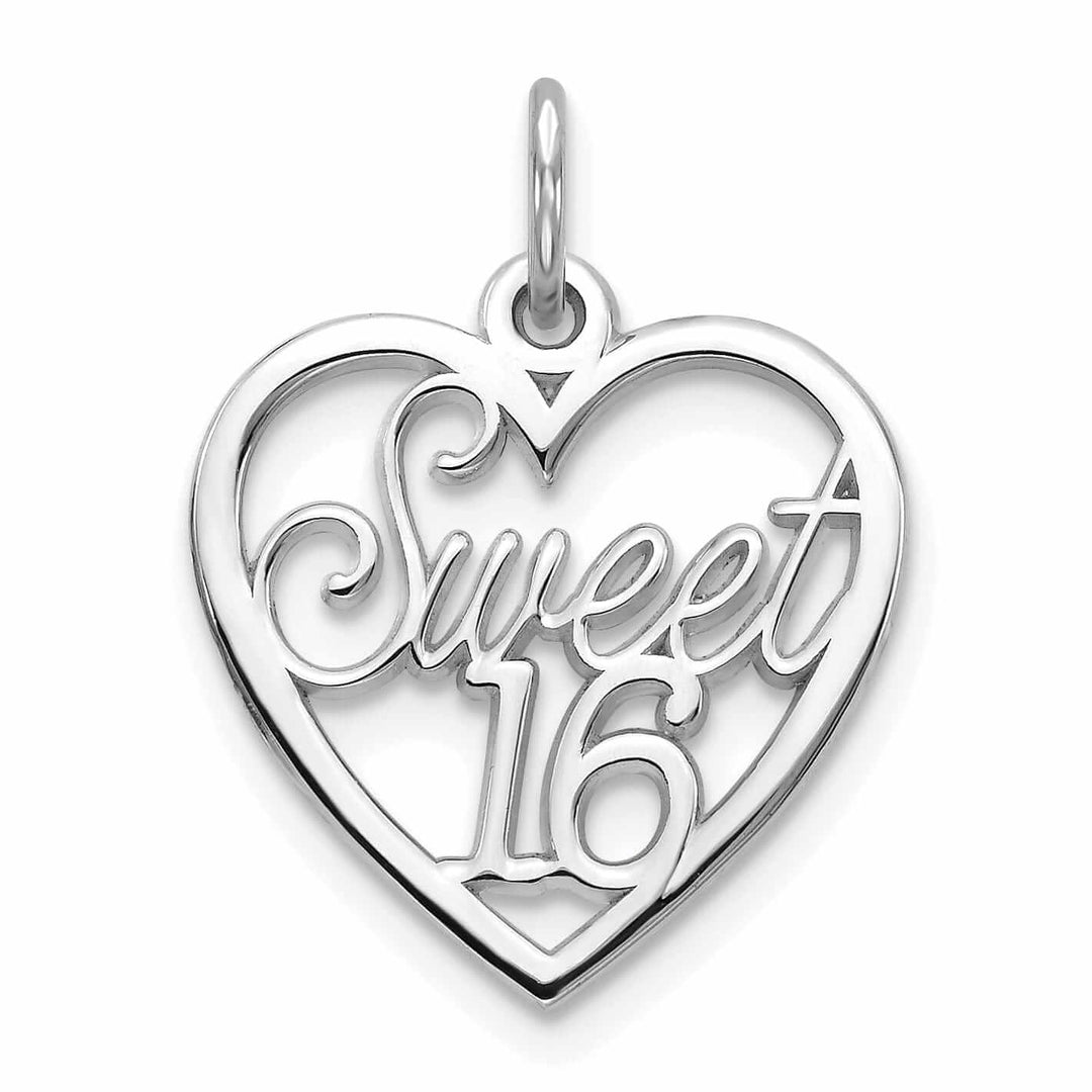 10K White Gold Sweet 16 Birthday Heart Pendant