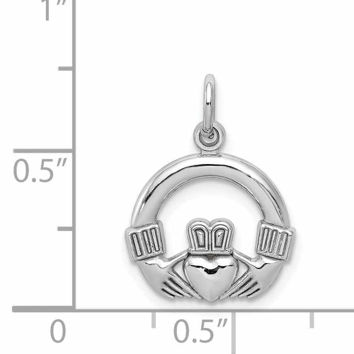 10K White Gold Polish Finish Claddagh Pendant