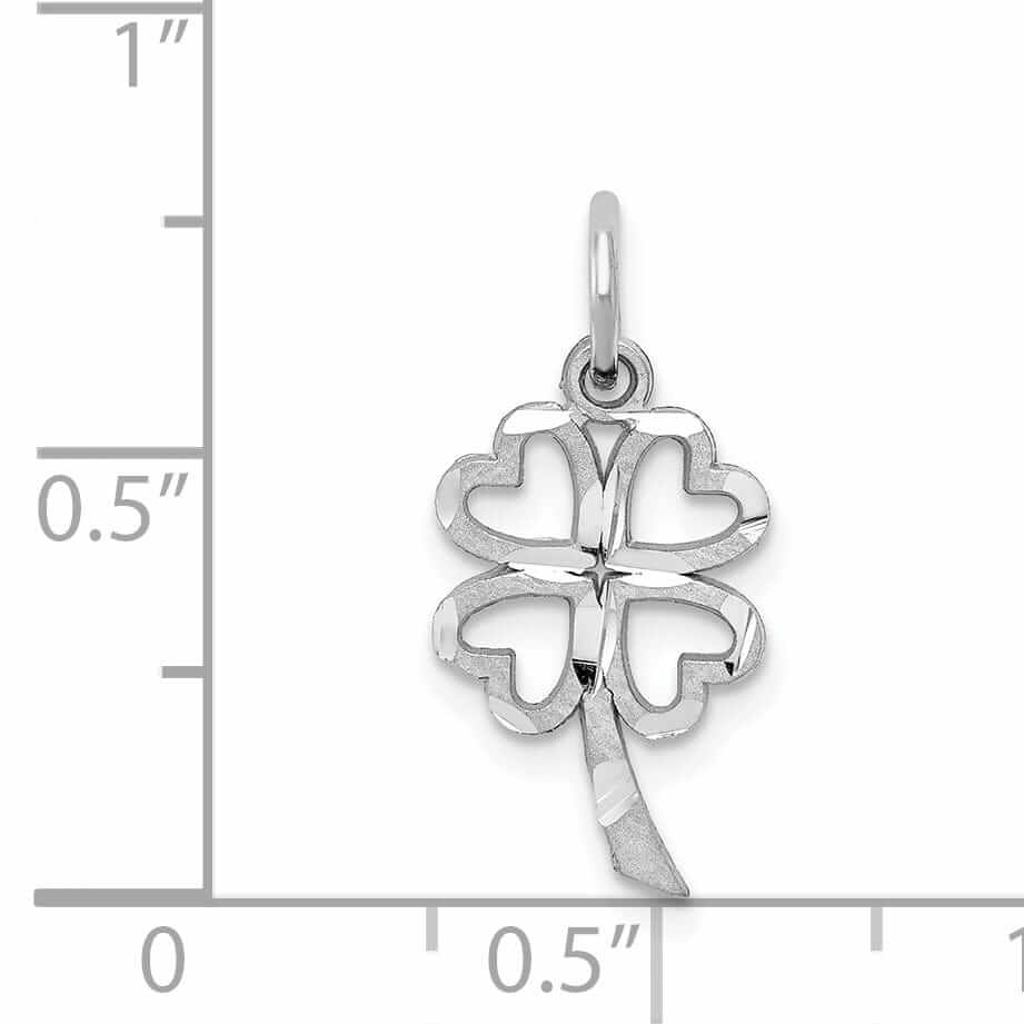 10K White Gold Satin 4 Leaf Clover Pendant