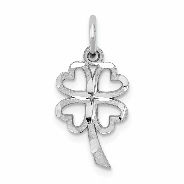 10K White Gold Satin 4 Leaf Clover Pendant