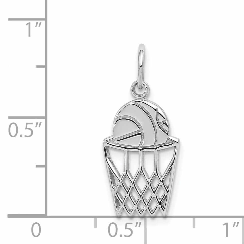 10K White Gold Polished Basketball Net Pendant