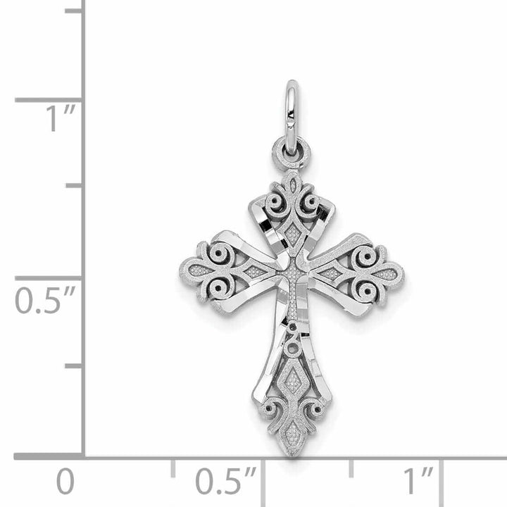 10k White Gold Diamond Cut Cross Charm Casted