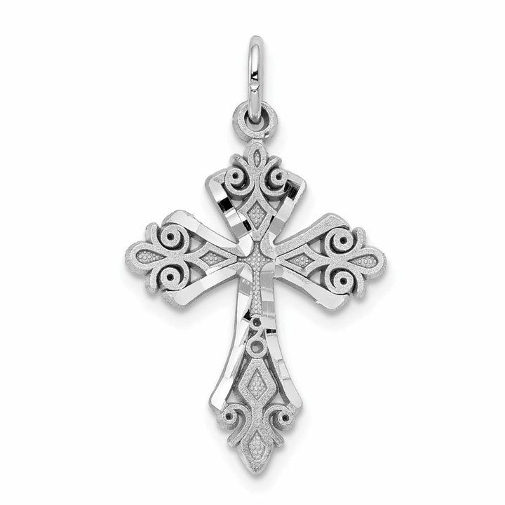 10k White Gold Diamond Cut Cross Charm Casted