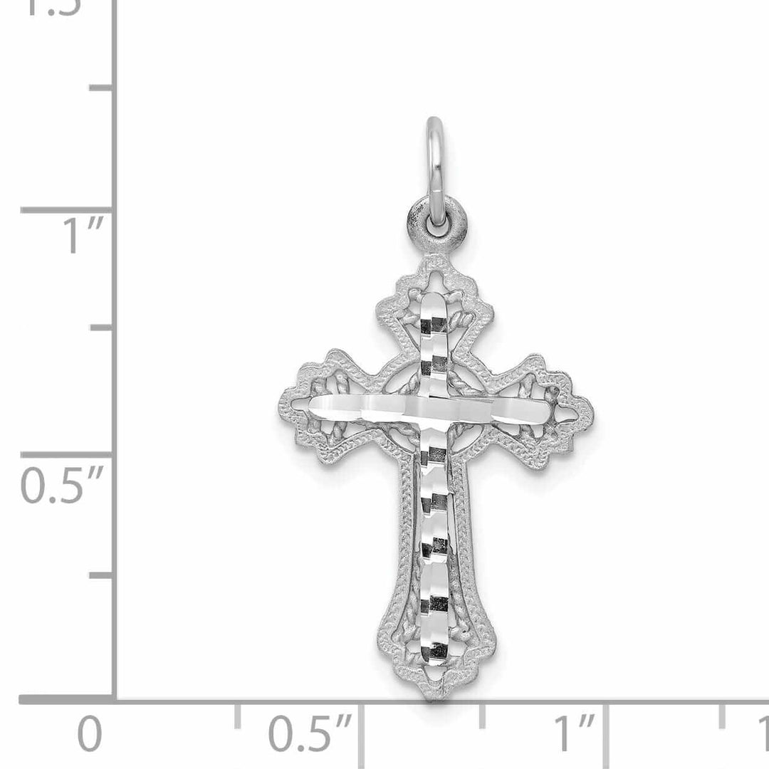 10k White Gold Diamond Cut Cross Charm Casted