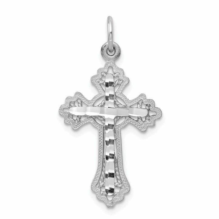 10k White Gold Diamond Cut Cross Charm Casted