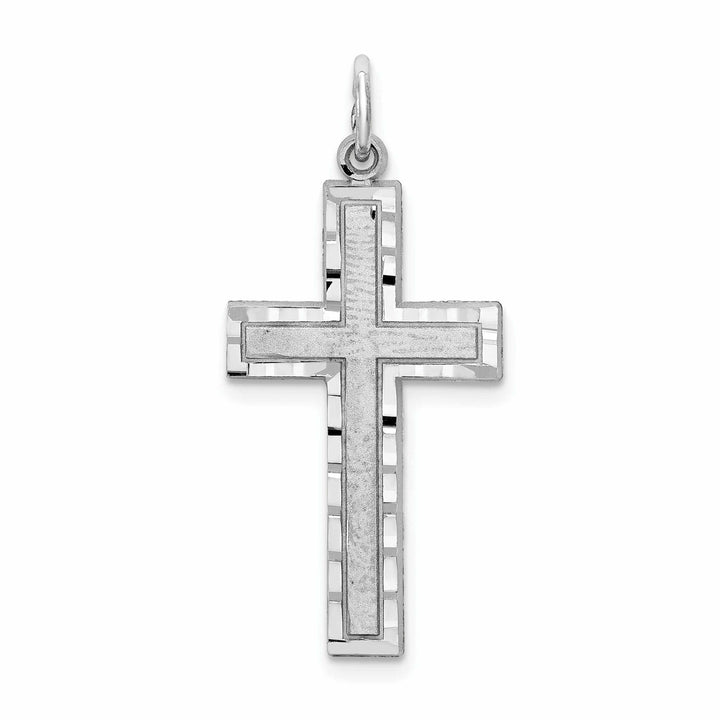 10k White Gold Diamond Cut Cross Charm