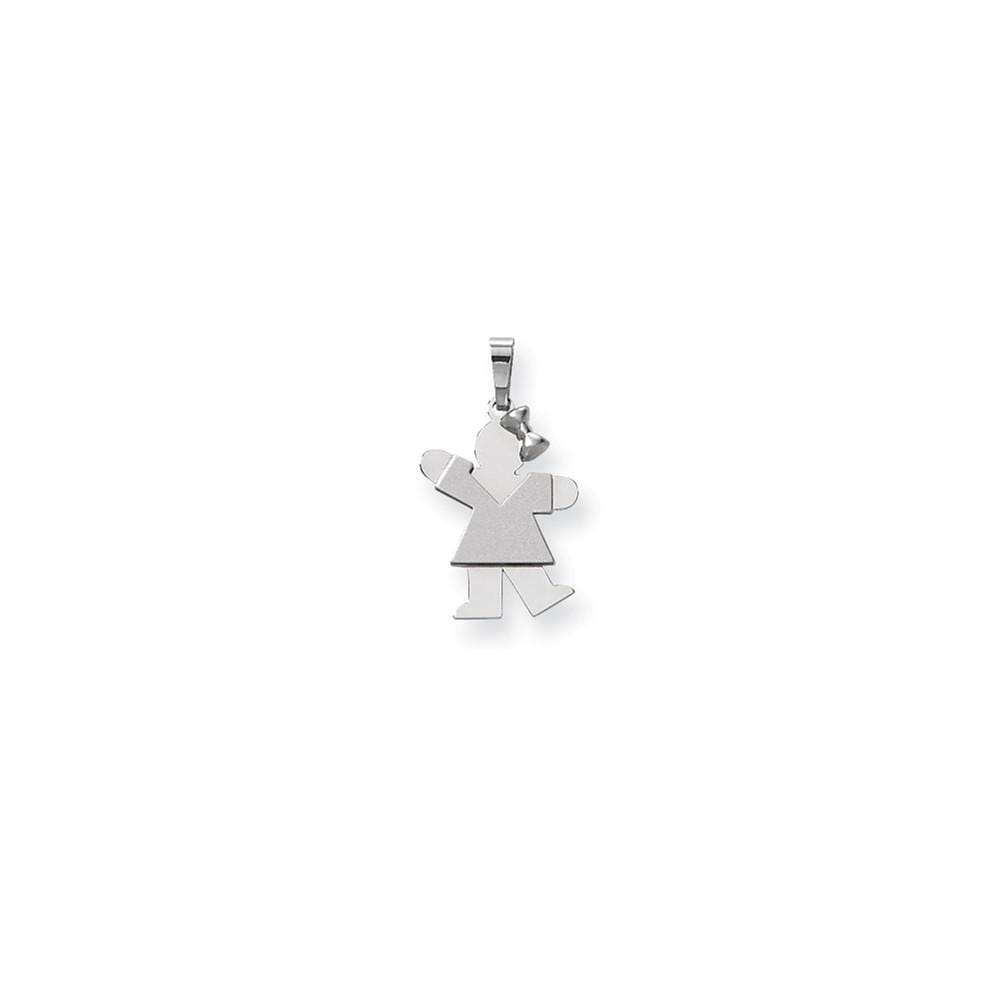 14 White Gold Solid Small Girl With Bow Kiss Charm