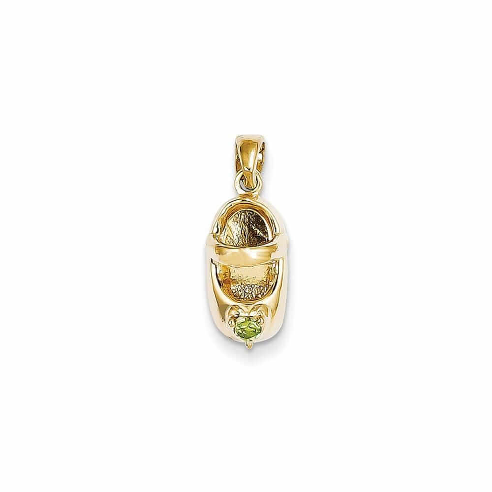 14 Yellow Gold Peridot Stone 3D Baby Shoe Charm