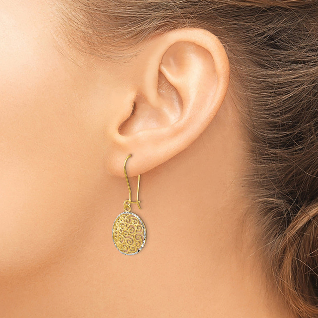 14k Yellow Rhodium Filigree Dangle Earrings