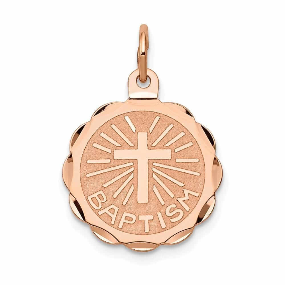 14k Rose Gold Baptism Medal Pendant.