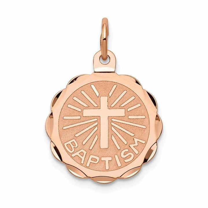 14k Rose Gold Baptism Medal Pendant.