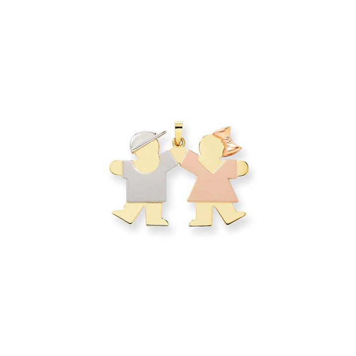 14k Tri-color Large Boy-Girl Twins Kiss Charm