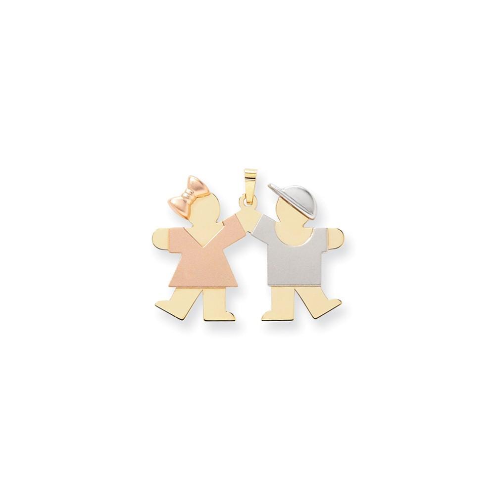 14k Tri-color Large Girl-Boy Twins Kiss Charm