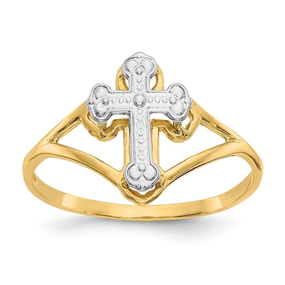14k Two Tone Gold Cross Ring