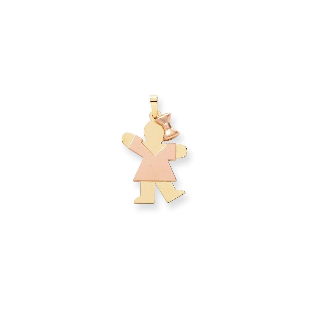 14k Two-tone Polished Large Girl Bow Kiss Charm