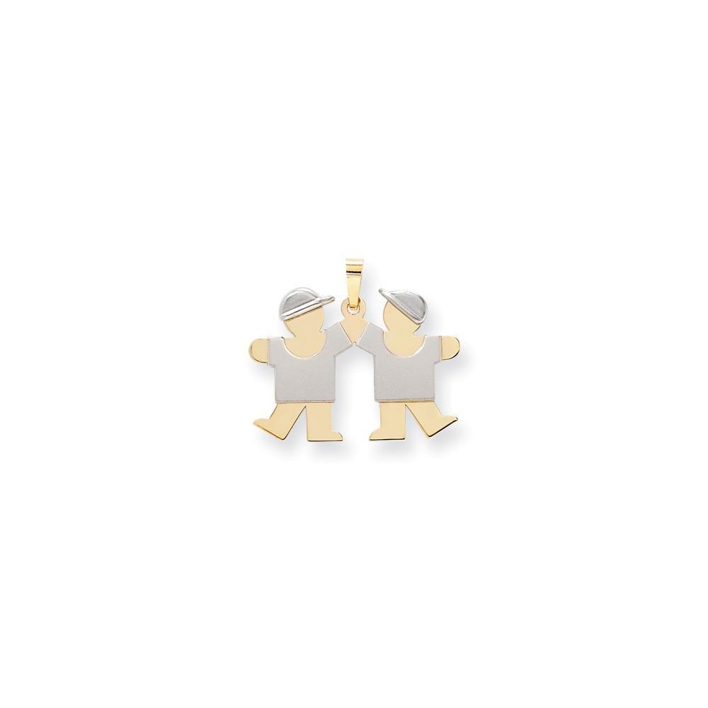 14k Two-tone Small Twin Boys With Hats Kiss Charm