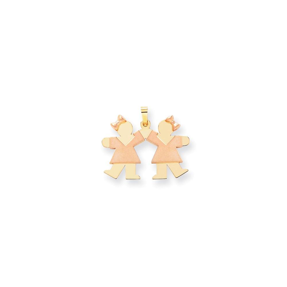 14k Two-tone Small Twin Girls With Bows Kiss Charm