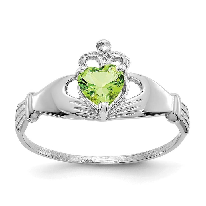 14k White Gold Birthstone Claddagh Heart Ring