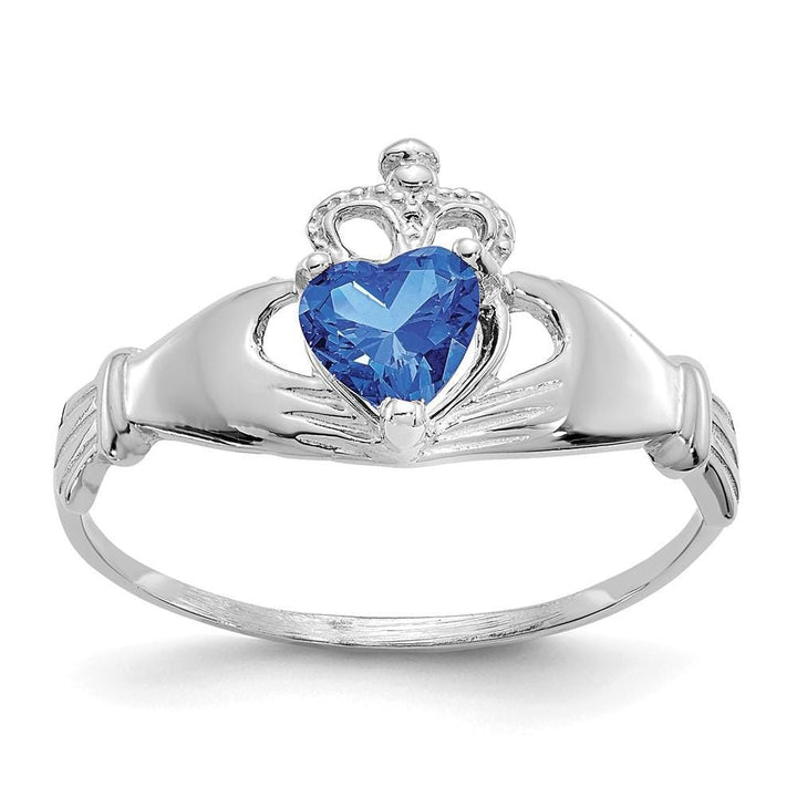 14k White Gold Birthstone Claddagh Heart Ring