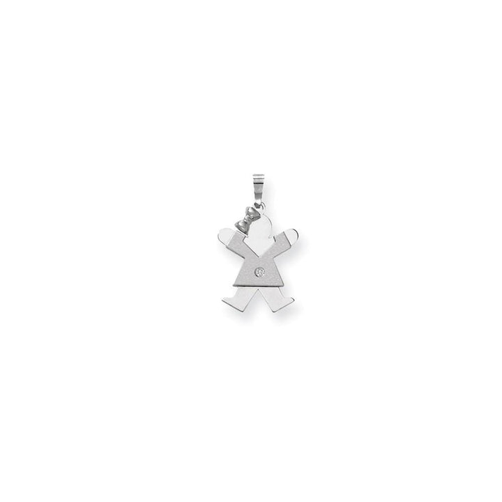 14k White Gold Diamond Girl With Bow Joy Pendant