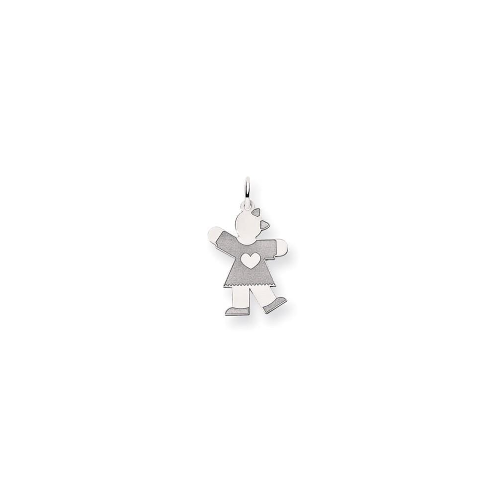 14k White Gold Heart Girl With Bow Kiss Charm
